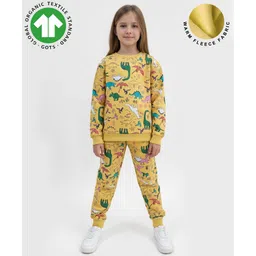 Anthrilo Fleece Knit Full Sleeves Dinosaurs Printed Coordinating Winter Sweatshirt & Joggers Set - Yellow-picture-27