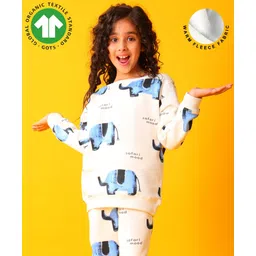 Anthrilo Fleece Knit Full Sleeves Safari Mood Text Elephant Print Light Winter Sweatshirt - White-picture-12