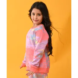 Anthrilo Full Sleeves Stars & Tie Dye Print Fleece Sweatshirt - Pink image 4