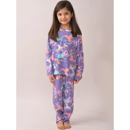 Anthrilo Girl Unicorn Planet Printed Long Sleeves Pyjama Set -Purple Night suit-picture-32