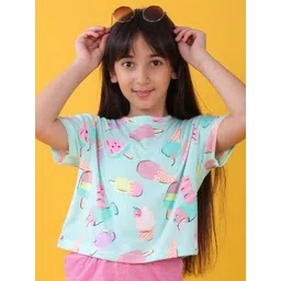 Anthrilo Girls Conversational Printed Drop Shoulder Sleeves Pure Cotton T-shirt-image-26