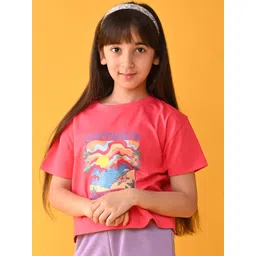 Anthrilo Girls Graphic Printed Drop Shoulder Pure Cotton T-shirt-picture-26