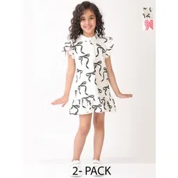 Anthrilo Girls Pack Of 2 Bow Print A-Line Dresses-picture-45