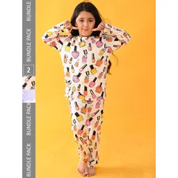 Anthrilo Girls Pack Of 2 Conversational Printed Pure Cotton Night Suit-image-16