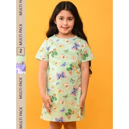 Anthrilo Girls Pack Of 2 Conversational Printed Pure Cotton Nightdress-image-11