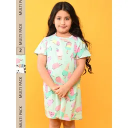 Anthrilo Girls Pack Of 2 Conversational Printed Pure Cotton Nightdress-image-47