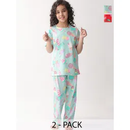 Anthrilo Girls Pack of 2 Conversational Printed Pure Cotton T-shirt Pyjamas Night suit-image-28
