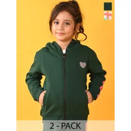 Anthrilo Girls Pack Of 2 Printed Hooded Fleece Front Open Sweatshirt-image-20