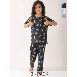 Anthrilo Girls Pack Of 3 Printed Night suit-image-38