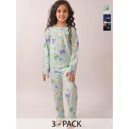 Anthrilo Girls Pack Of 3 Printed Pure Cotton T-Shirt With Pyjamas-image-12
