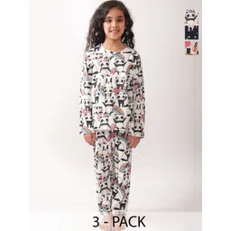 Anthrilo Girls Pack Of 3 Pure Cotton Nail Paint Panda And Carnival Circus Pyjama Set-image-36