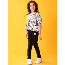 Anthrilo Girls Panda Printed Short Sleeves T-shirt With Leggings-picture-40