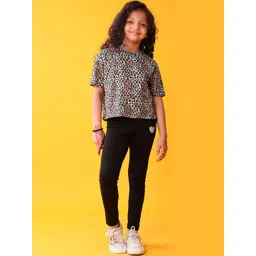 Anthrilo Girls Printed Short Sleeves T-shirt With Leggings-picture-37