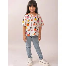 Anthrilo Girls Summer Nail Paint Printed Round Neck T-Shirt With Leggings-image-49