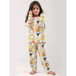 Anthrilo Girls White Cotton Printed Pyjama Set-picture-32