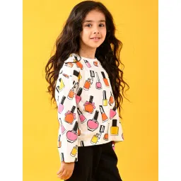 Anthrilo Girls White Printed Full Sleeves T-Shirt image 3