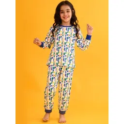 Anthrilo Girls White Printed Pyjama Set-picture-27