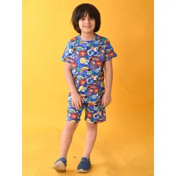 Anthrilo Kids Blue & Yellow Cotton Printed T-Shirt Set-picture-28