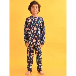 Anthrilo Kids blue Cotton Printed Full Sleeves T-Shirt & Trouser-picture-19