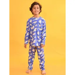 Anthrilo Kids Blue Cotton Printed Full Sleeves T-Shirt & Trouser-picture-12