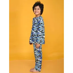 Anthrilo Kids Blue Cotton Printed Full Sleeves T-Shirt & Trouser image 3