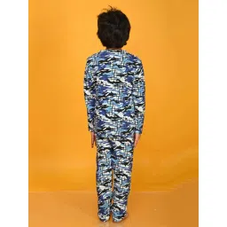 Anthrilo Kids Blue Cotton Printed Full Sleeves T-Shirt & Trouser image 2