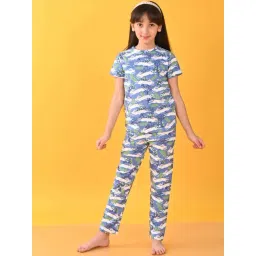 Anthrilo Kids Blue Cotton Printed T-Shirt & Short-picture-24