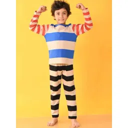 Anthrilo Kids blue Cotton Striped Full Sleeves T-Shirt & Trouser-picture-42