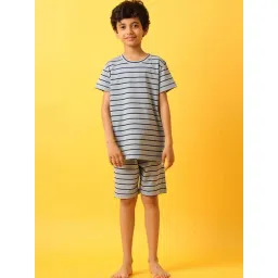 Anthrilo Kids blue Cotton Striped T-Shirt & Short-picture-33