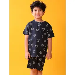 Anthrilo Kids Boys Black Cotton Basketball Sleepwear Shorts Set-picture-47