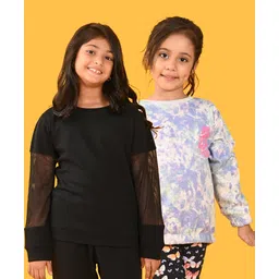 Anthrilo Pack Of 2 Full Sleeves Solid & Colour Splash Sweatshirts - Black & Ecru-image-1