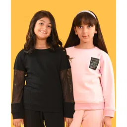 Anthrilo Pack Of 2 Full Sleeves Solid & Text Printed Sweatshirts - Black & Pink-image-2