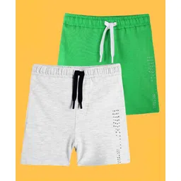 Anthrilo Pack Of 2 Solid Comfort Fit Shorts - Melange Grey & Green-image-45