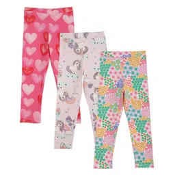 Anthrilo Pack Of 3 Cotton Hearts & Floral Printed Leggings - Pink-image-31