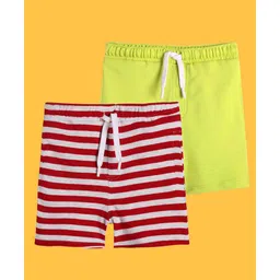Anthrilo Red Stripe And Summer Lime Green Comfort Fit Shorts Striped Pack Of 2 - Red & Lime  Green-image-29