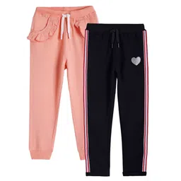 Anthrilo Summer Theme Pack Of 2 Side Tape & Frill Detailed Comfort Fit Joggers - Peach & Black-image-23