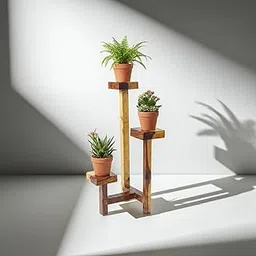 Antique Aura Handcrafted Solid Sheesham Wood 3-Tier Plant Stand, Dual-Tone Black and Natural Finish, Multi-Level Flower Pot Holder, Geometric Design-picture-11