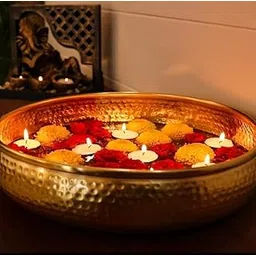 Next in Crafts Antique Round Hammered Traditional Potpourri Decorative Urli Bowl for Home Handicraft for Floating Flowers and Tea Light Candles | Diwali Decoration Items| Metallic Gold |Size 8 Inch|-image-12