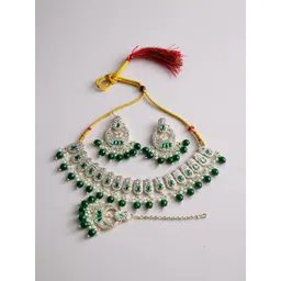 ANTIQUE JEWELLERY Gold-Plated Kundan Stone Studded & Beaded Jewellery Set-picture-14