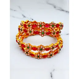 ANTIQUE JEWELLERY Women Gold-Plated Alloy Artificial Stones and Beads Bangle-picture-12