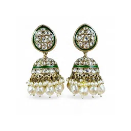 ANTIQUE JEWELLERY Women Green Gold-Plated Meenakari Kundan Ethnic Jhumkas-picture-20