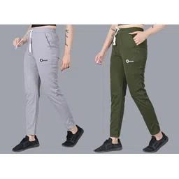 antrue Pack of 2 Women Solid Grey, Olive Track Pants-picture-25