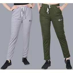 antrue Pack of 2 Women Solid Grey, Olive Track Pants-picture-27