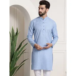 Anug by SOJANYA Men Blue Dobby Kurta-image-7