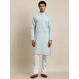 Anug by SOJANYA Men Turquoise Blue Kurta with Pyjamas-image-9