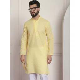 Anug by SOJANYA Men Yellow Embroidered Thread Work Mandarin Collar Kurta-picture-33