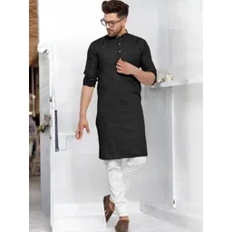 ANUJ FASHION Men Black Mandarin Collar Straight Cotton Kurta-picture-31