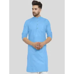 ANUJ FASHION Men Blue Mandarin Collar Straight Cotton Kurta-picture-21