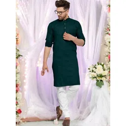 ANUJ FASHION Men Green Cotton Blend Kurta-picture-11