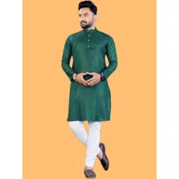 ANUJ FASHION Men Green Solid Cotton Blended Knee Length Kurta-picture-28